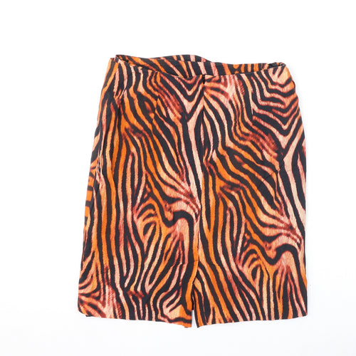 Madeleine Womens Orange Animal Print Viscose Straight & Pencil Skirt Size 10 Zip - Slit, Tiger Print