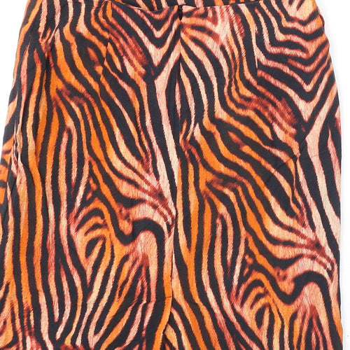 Madeleine Womens Orange Animal Print Viscose Straight & Pencil Skirt Size 10 Zip - Slit, Tiger Print
