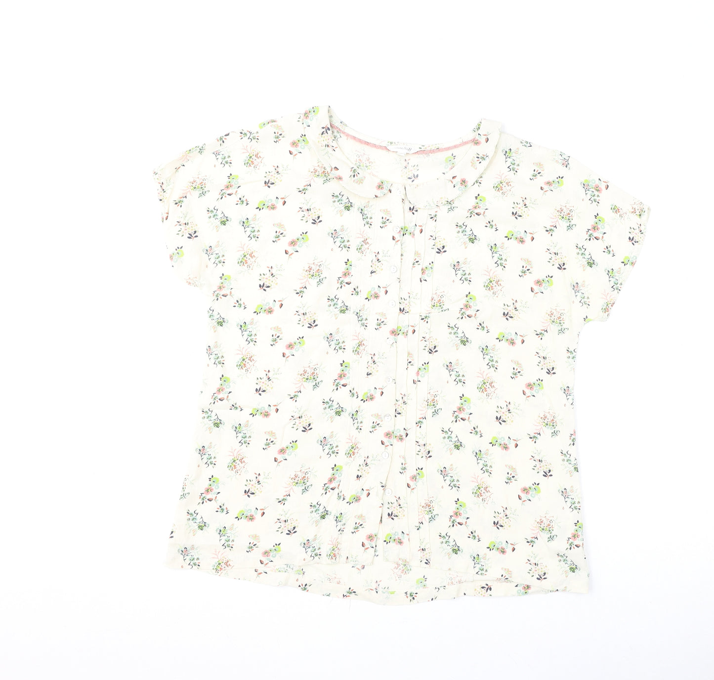 White Stuff Womens Beige Floral Viscose Basic Blouse Size 14 Collared