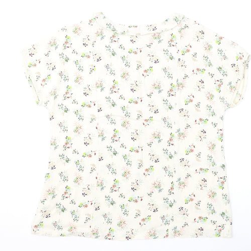 White Stuff Womens Beige Floral Viscose Basic Blouse Size 14 Collared