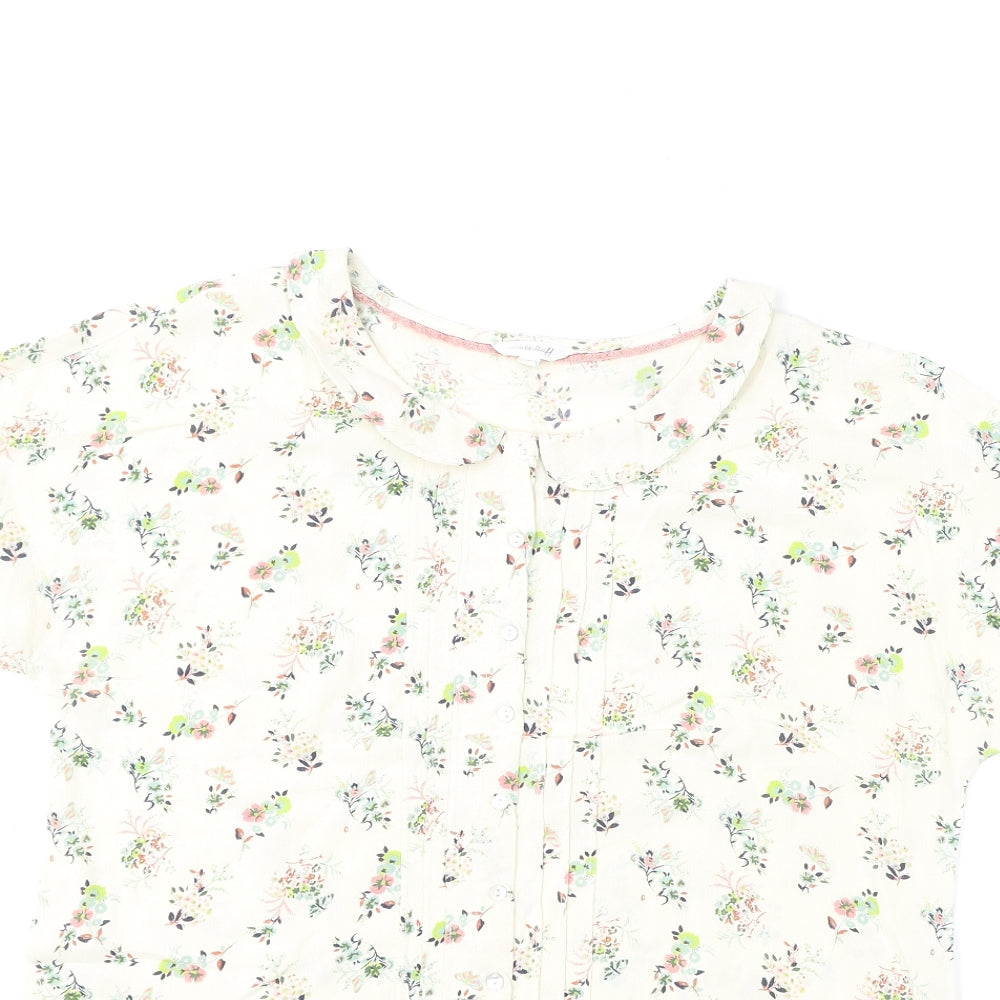 White Stuff Womens Beige Floral Viscose Basic Blouse Size 14 Collared