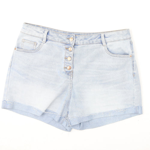 Papaya Womens Blue Cotton Boyfriend Shorts Size 16 L3 in Regular Button