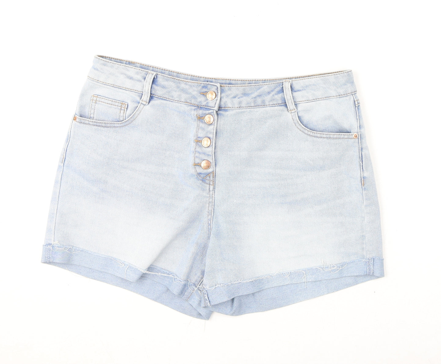Papaya Womens Blue Cotton Boyfriend Shorts Size 16 L3 in Regular Button
