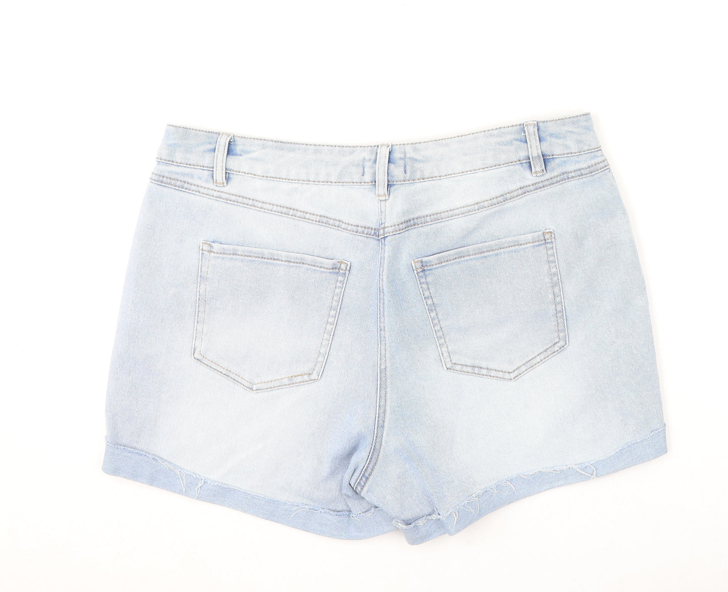 Papaya Womens Blue Cotton Boyfriend Shorts Size 16 L3 in Regular Button