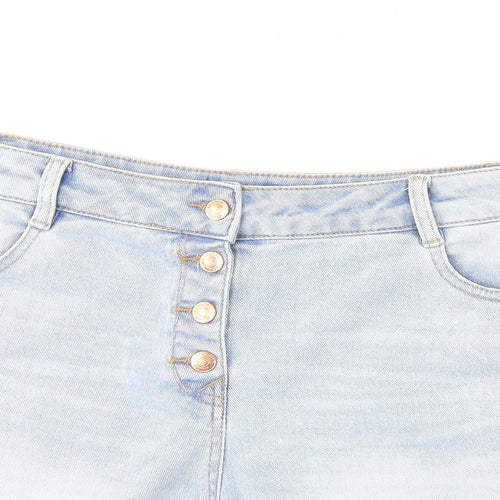 Papaya Womens Blue Cotton Boyfriend Shorts Size 16 L3 in Regular Button