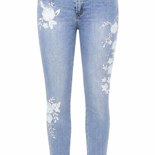 Denim & Co. Womens Blue Cotton Skinny Jeans Size 10 L25 in Regular Zip - Floral Embroidery