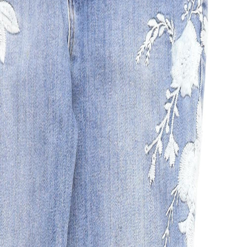 Denim & Co. Womens Blue Cotton Skinny Jeans Size 10 L25 in Regular Zip - Floral Embroidery
