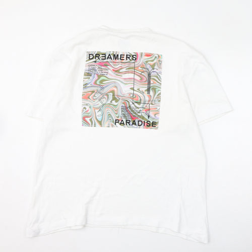 River Island Mens White Cotton T-Shirt Size XL Round Neck - Dreamers Paradise