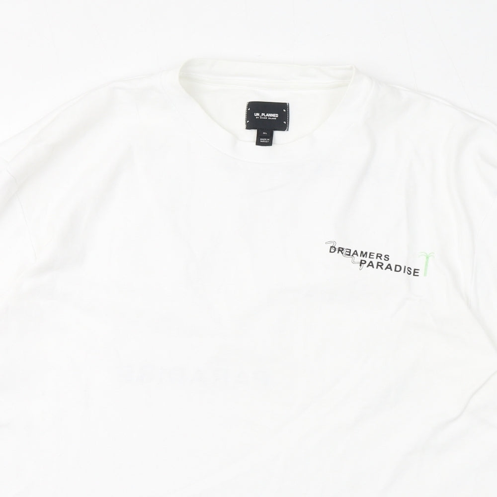 River Island Mens White Cotton T-Shirt Size XL Round Neck - Dreamers Paradise