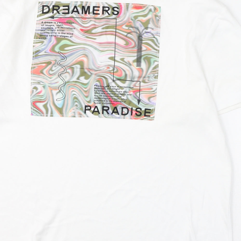 River Island Mens White Cotton T-Shirt Size XL Round Neck - Dreamers Paradise