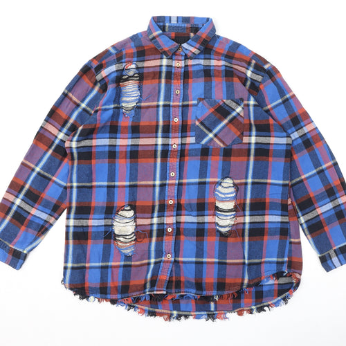River Island Womens Multicoloured Plaid 100% Cotton Basic Button-Up Size M Collared - Sequins, Distressed Look