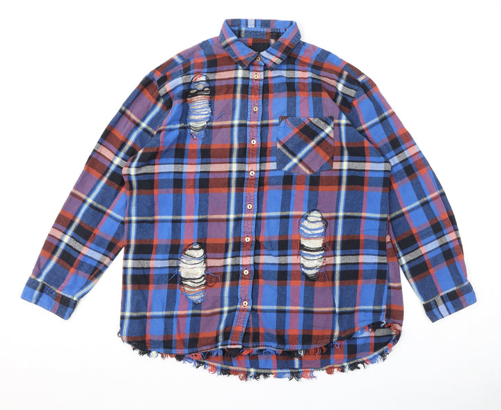 River Island Womens Multicoloured Plaid 100% Cotton Basic Button-Up Size M Collared - Sequins, Distressed Look