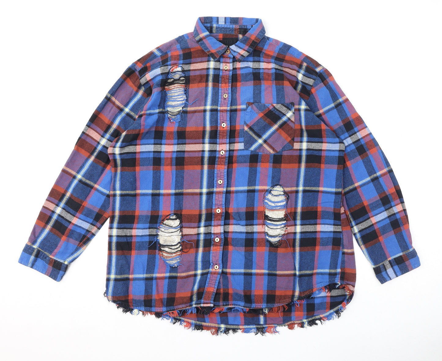 River Island Womens Multicoloured Plaid 100% Cotton Basic Button-Up Size M Collared - Sequins, Distressed Look