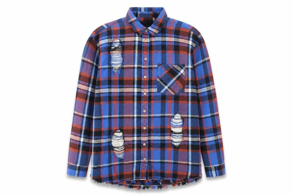 Front view of River Island women’s multicoloured plaid 100% cotton basic button-up, collared - sequins, distressed look