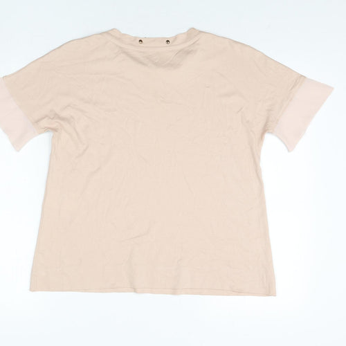 Marc Cain Womens Pink Cotton Basic T-Shirt Size 10 Round Neck - Rhinestone Neckline Detail