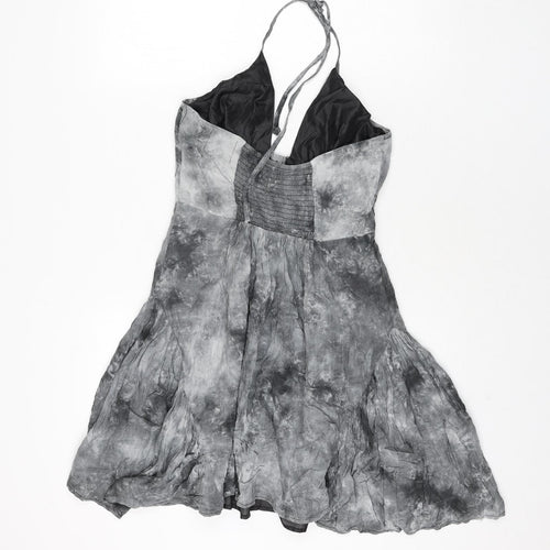 Flame Womens Grey Tie Dye Viscose A-Line Size 12 Halter Button