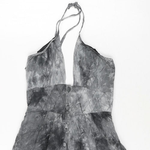Flame Womens Grey Tie Dye Viscose A-Line Size 12 Halter Button