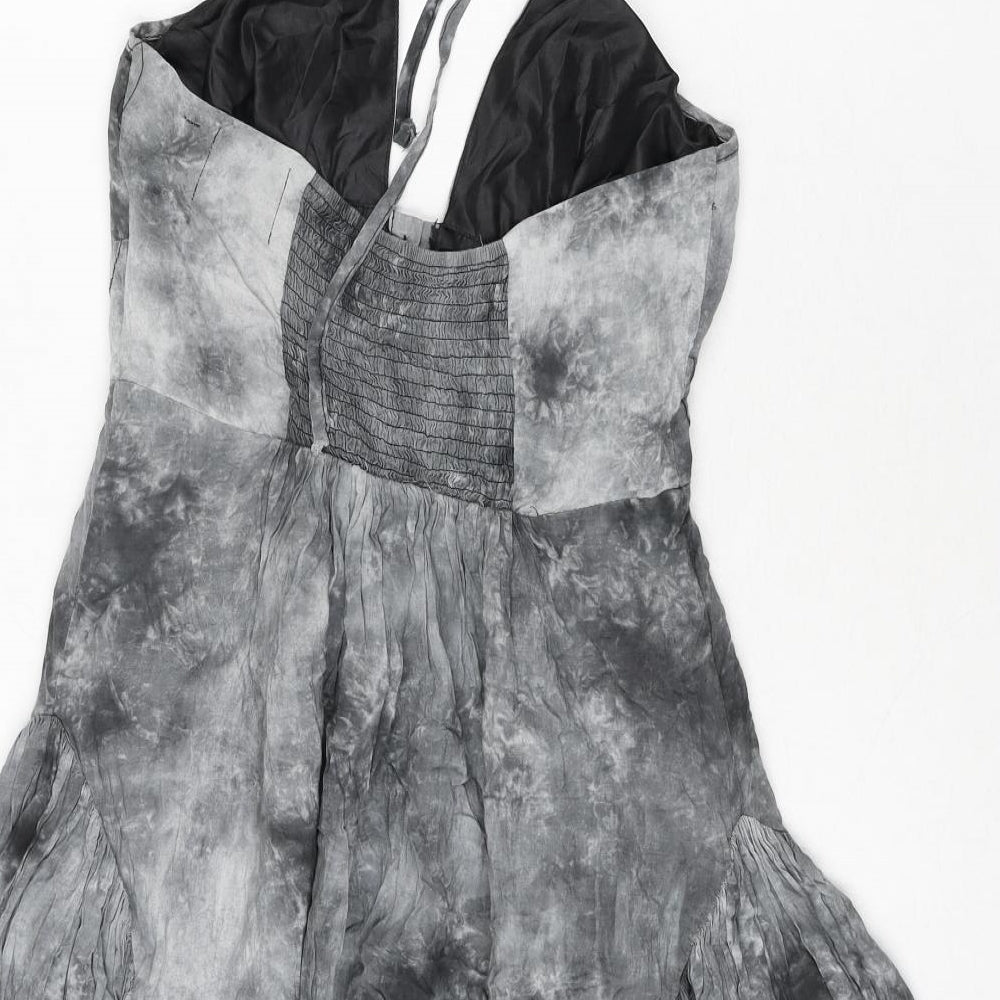 Flame Womens Grey Tie Dye Viscose A-Line Size 12 Halter Button