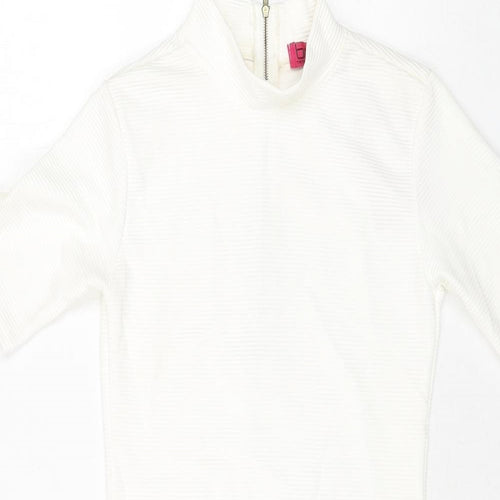 Boohoo Womens White Polyester Bodycon Size 8 Mock Neck Zip - Ribbed