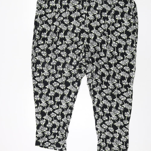 Marks and Spencer Womens Black Geometric Viscose Trousers Size 22 L27 in Regular - Leaf Print