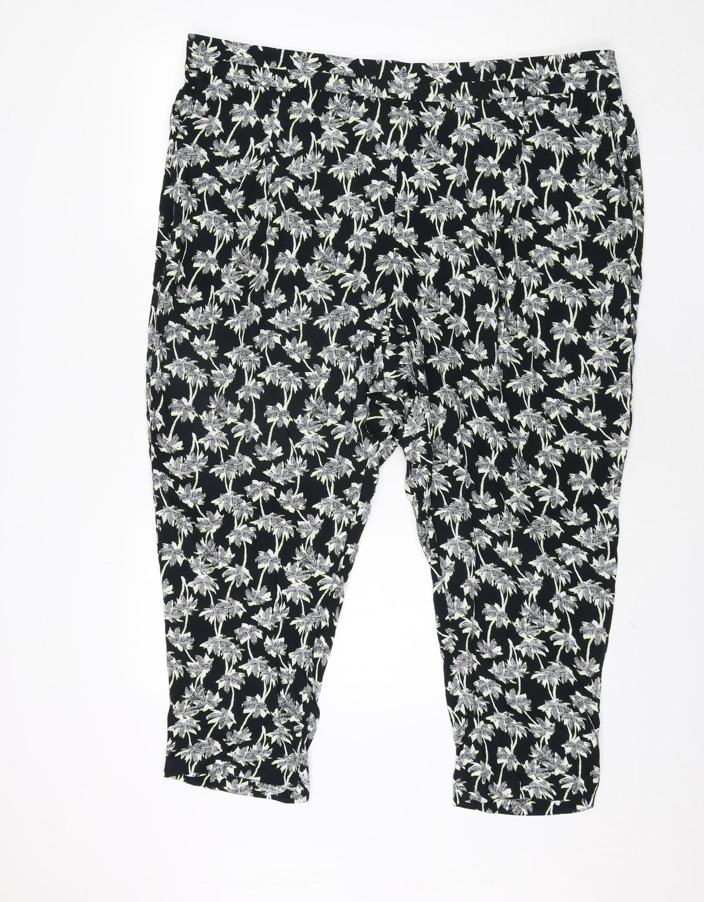 Marks and Spencer Womens Black Geometric Viscose Trousers Size 22 L27 in Regular - Leaf Print