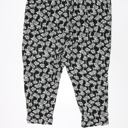 Marks and Spencer Womens Black Geometric Viscose Trousers Size 22 L27 in Regular - Leaf Print