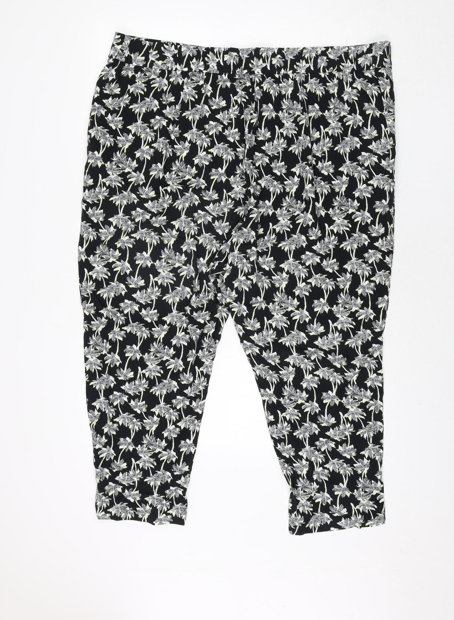 Marks and Spencer Womens Black Geometric Viscose Trousers Size 22 L27 in Regular - Leaf Print