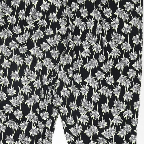 Marks and Spencer Womens Black Geometric Viscose Trousers Size 22 L27 in Regular - Leaf Print