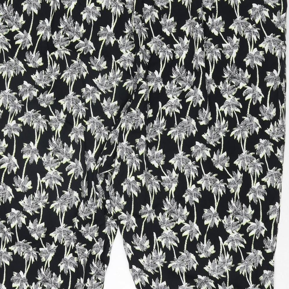 Marks and Spencer Womens Black Geometric Viscose Trousers Size 22 L27 in Regular - Leaf Print