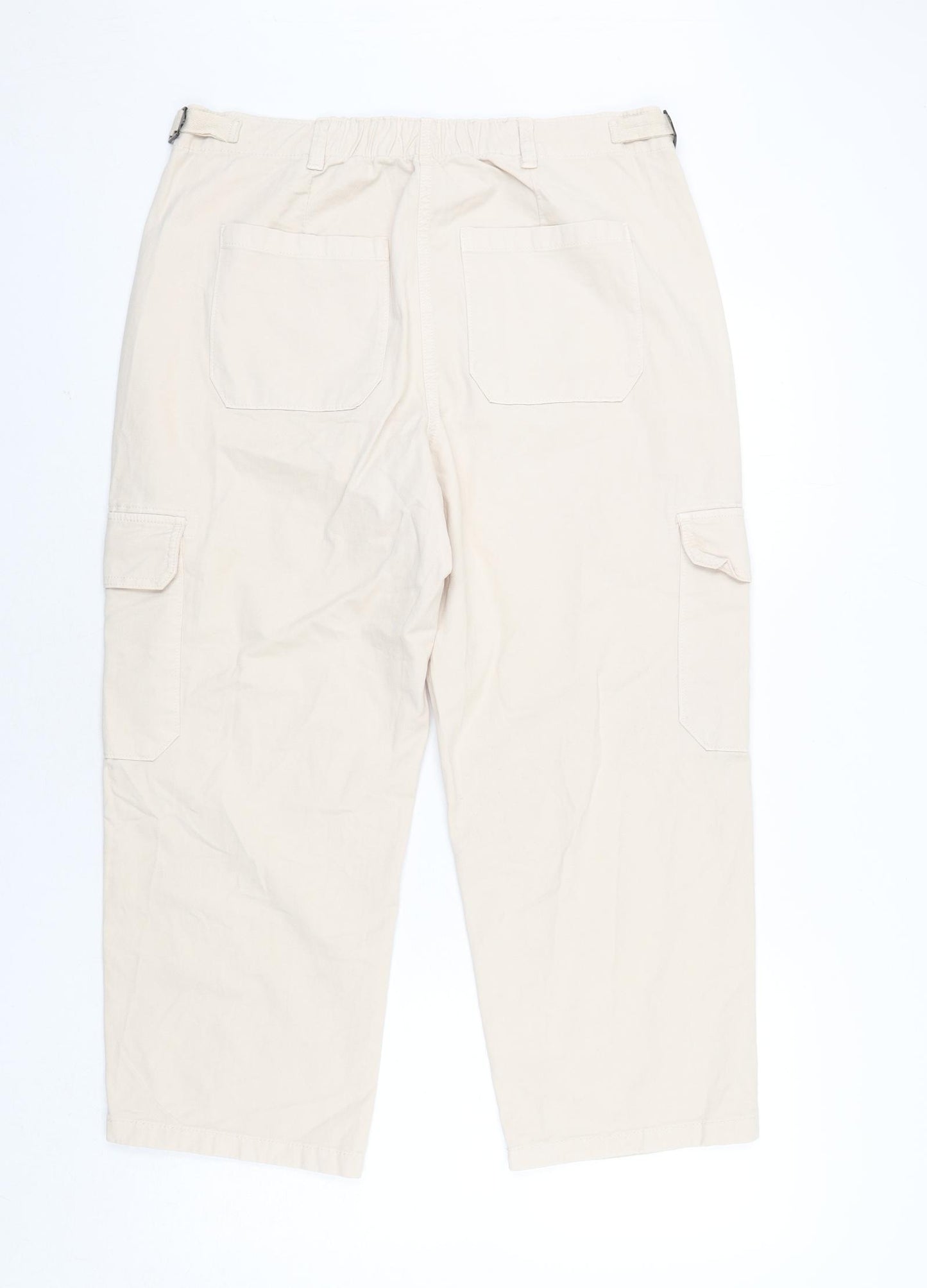 Marks and Spencer Womens Ivory Cotton Cargo Trousers Size 16 L25 in Regular Zip - Buckle Detail