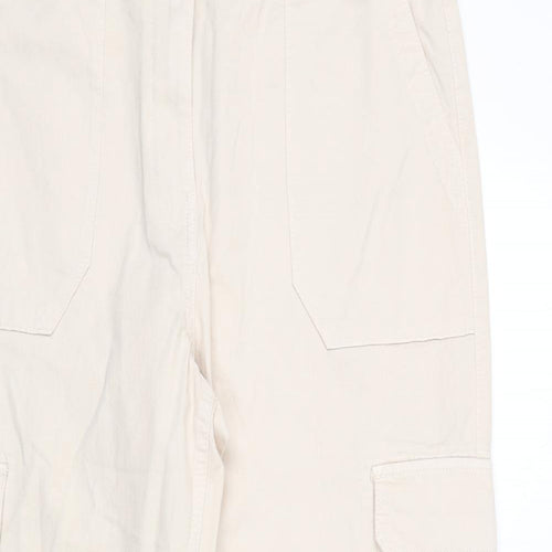 Marks and Spencer Womens Ivory Cotton Cargo Trousers Size 16 L25 in Regular Zip - Buckle Detail