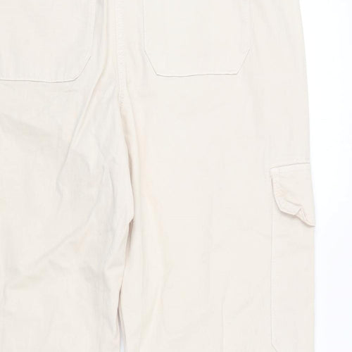 Marks and Spencer Womens Ivory Cotton Cargo Trousers Size 16 L25 in Regular Zip - Buckle Detail