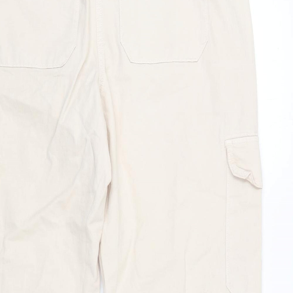 Marks and Spencer Womens Ivory Cotton Cargo Trousers Size 16 L25 in Regular Zip - Buckle Detail