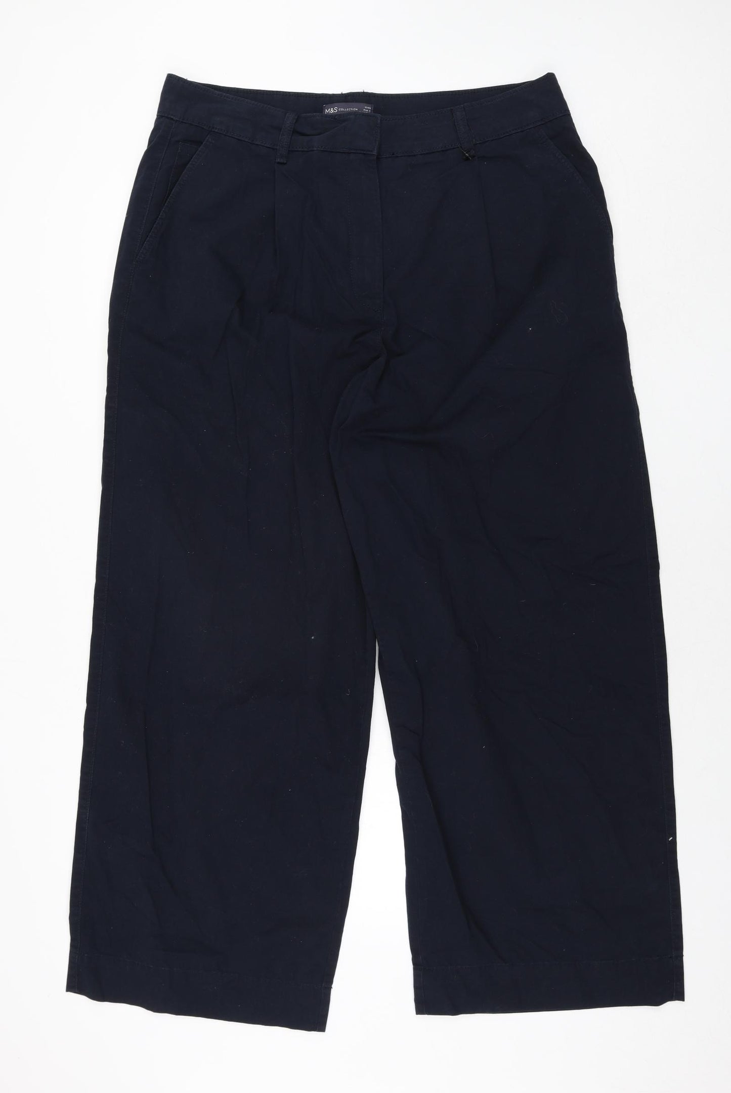 Marks and Spencer Womens Blue Cotton Trousers Size 18 L29 in Regular Zip