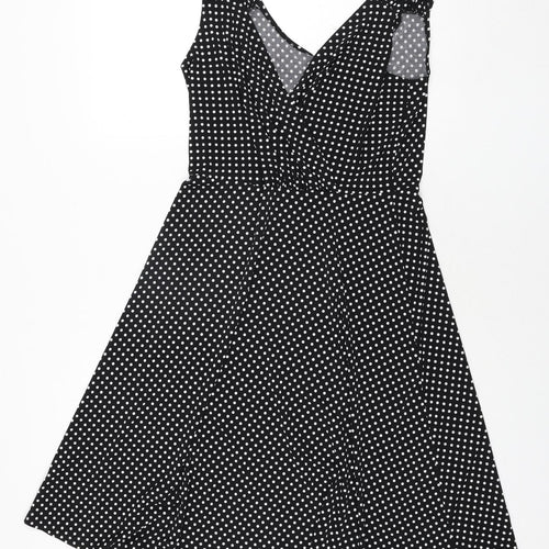 Tiana B Womens Black Polka Dot Polyester A-Line Size 12 V-Neck Pullover