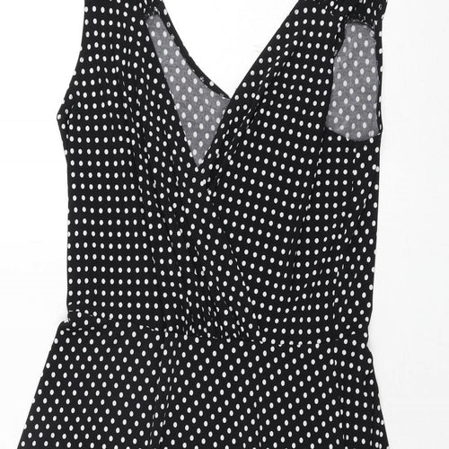 Tiana B Womens Black Polka Dot Polyester A-Line Size 12 V-Neck Pullover