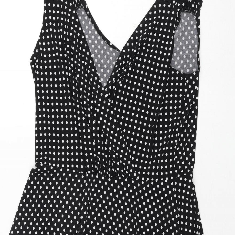 Tiana B Womens Black Polka Dot Polyester A-Line Size 12 V-Neck Pullover