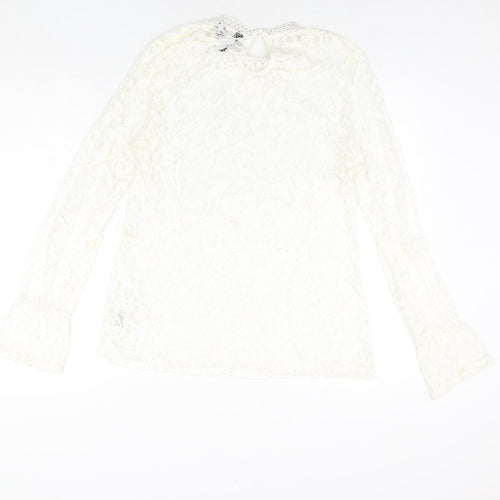 Lipsy Womens Ivory Viscose Basic Blouse Size 16 Mock Neck