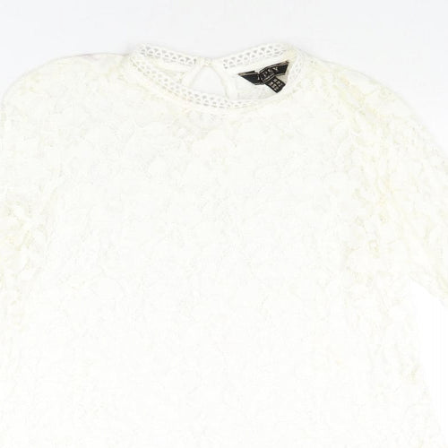 Lipsy Womens Ivory Viscose Basic Blouse Size 16 Mock Neck