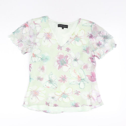 Mandy Marsh Womens Green Floral Polyester Basic Blouse Size 12 V-Neck
