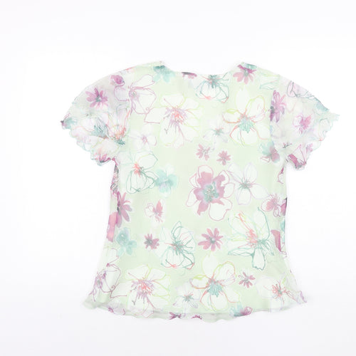 Mandy Marsh Womens Green Floral Polyester Basic Blouse Size 12 V-Neck