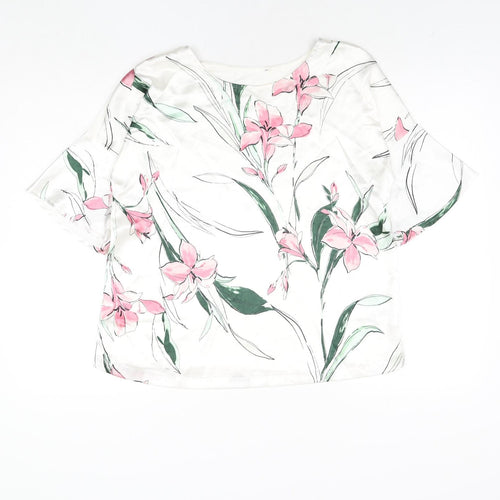Marks and Spencer Womens White Polyester Basic Blouse Size 10 Round Neck - Floral Print