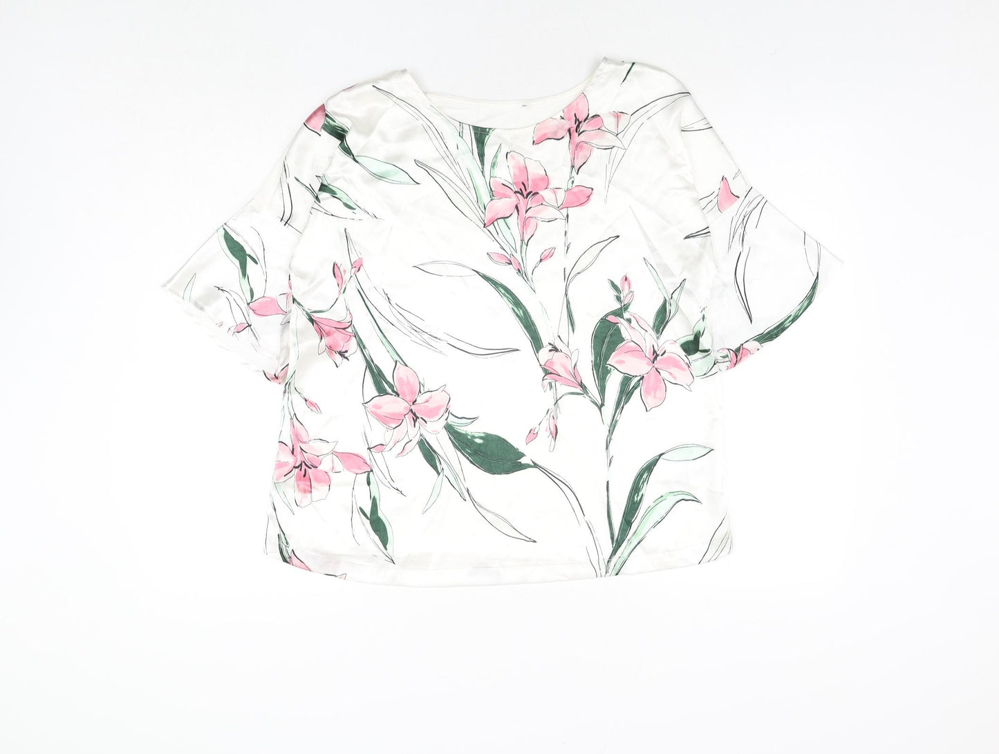 Marks and Spencer Womens White Polyester Basic Blouse Size 10 Round Neck - Floral Print