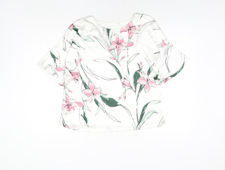 Marks and Spencer Womens White Polyester Basic Blouse Size 10 Round Neck - Floral Print