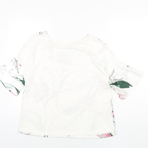 Marks and Spencer Womens White Polyester Basic Blouse Size 10 Round Neck - Floral Print
