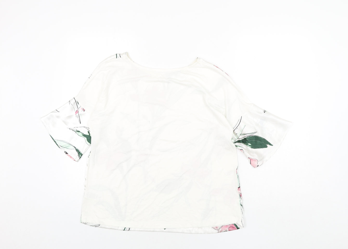 Marks and Spencer Womens White Polyester Basic Blouse Size 10 Round Neck - Floral Print