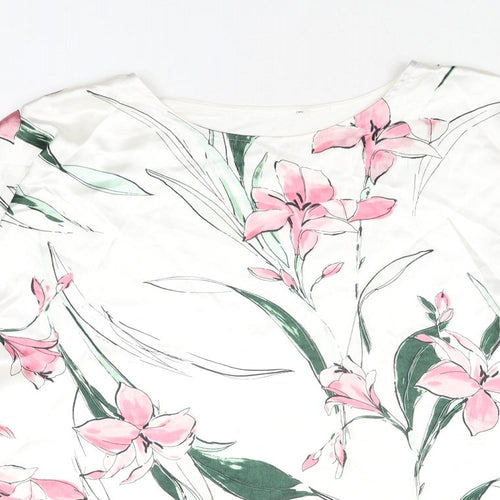 Marks and Spencer Womens White Polyester Basic Blouse Size 10 Round Neck - Floral Print