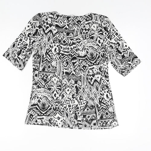 BHS Womens Black Geometric Viscose Basic Blouse Size 12 Round Neck