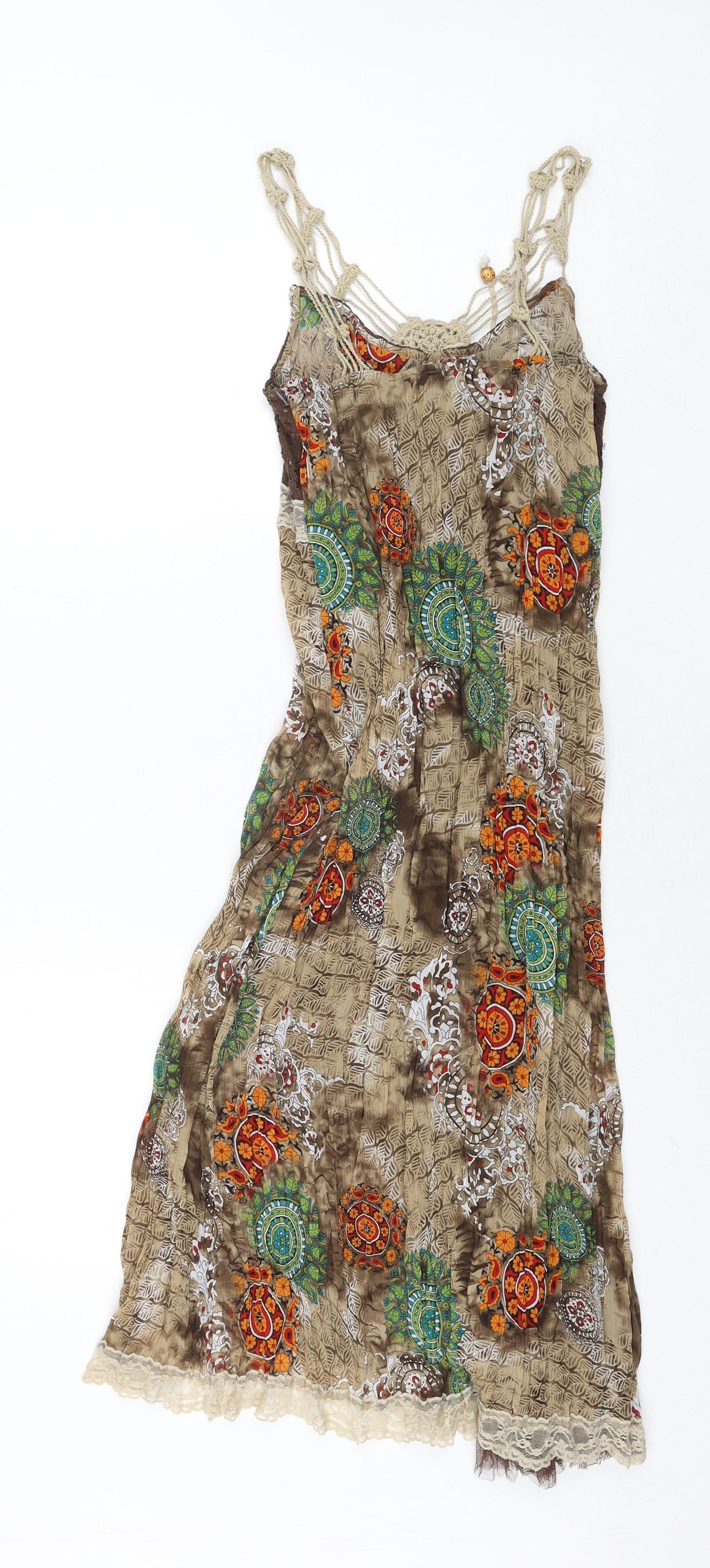 Per Una Womens Multicoloured Geometric Polyester Shift Size 10 Scoop Neck Zip - Lace Trim Rope Detail