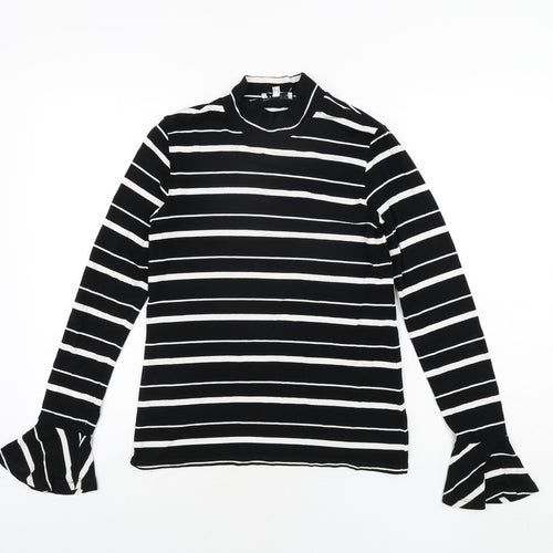 Warehouse Womens Black Striped Viscose Basic Blouse Size 8 Mock Neck